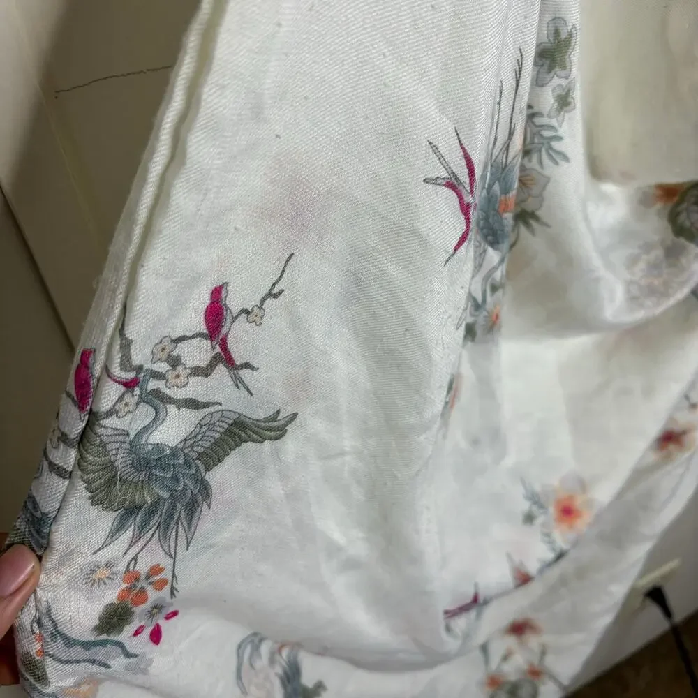 H&M White Pink Floral Lightweight Scarf